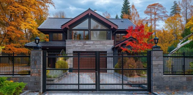 Portail et clôture modernes installés devant une maison avec jardin